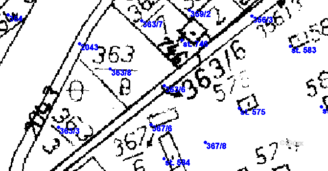 Parcela st. 363/6 v KÚ Kácov, Katastrální mapa