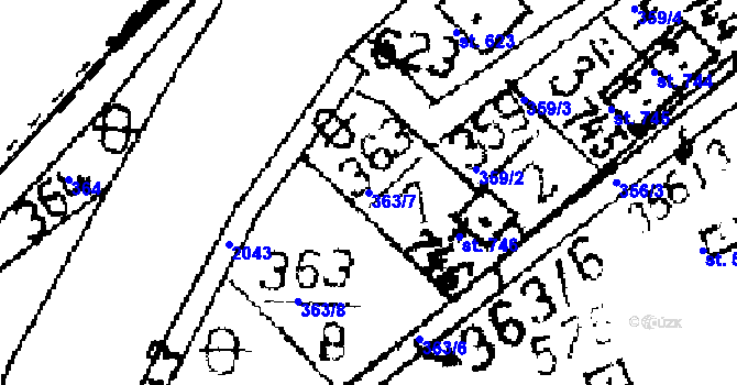 Parcela st. 363/7 v KÚ Kácov, Katastrální mapa