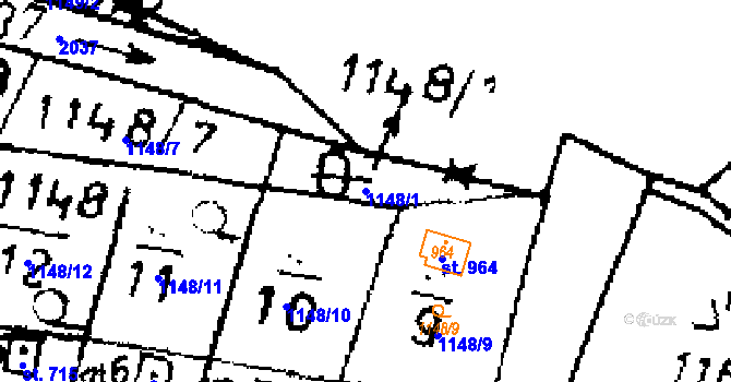 Parcela st. 1148/1 v KÚ Kácov, Katastrální mapa