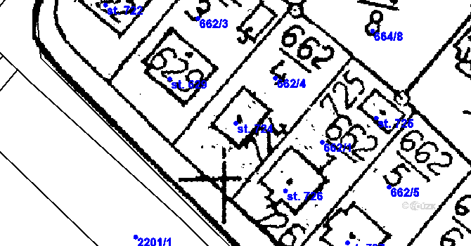 Parcela st. 724 v KÚ Kácov, Katastrální mapa