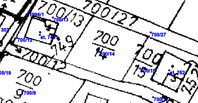 Parcela st. 700/14 v KÚ Kácov, Katastrální mapa