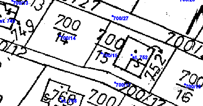 Parcela st. 700/15 v KÚ Kácov, Katastrální mapa