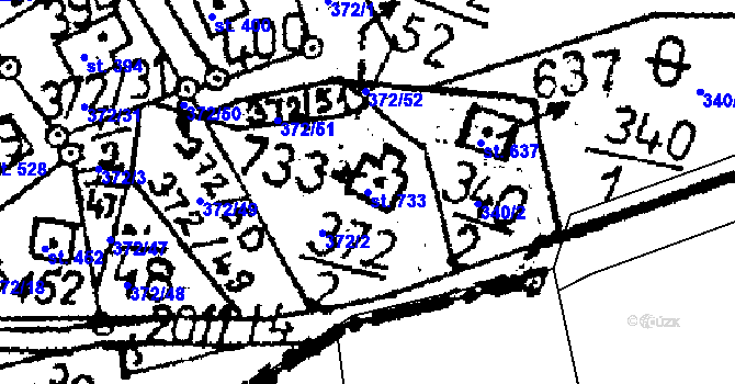 Parcela st. 733 v KÚ Kácov, Katastrální mapa