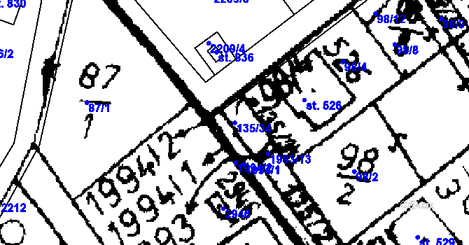 Parcela st. 135/34 v KÚ Kácov, Katastrální mapa