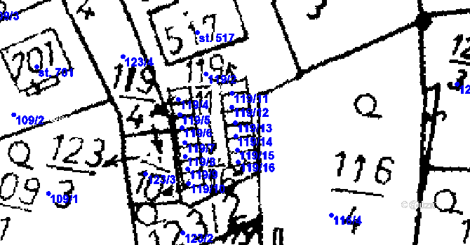 Parcela st. 119/13 v KÚ Kácov, Katastrální mapa