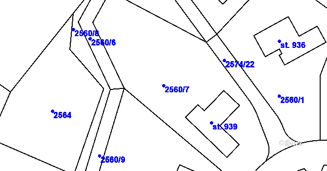Parcela st. 2560/7 v KÚ Kácov, Katastrální mapa