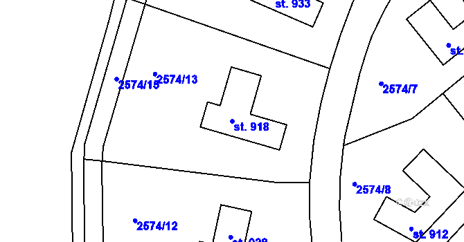 Parcela st. 918 v KÚ Kácov, Katastrální mapa