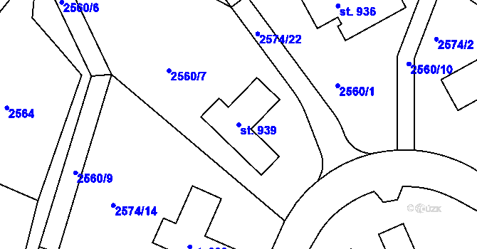 Parcela st. 939 v KÚ Kácov, Katastrální mapa