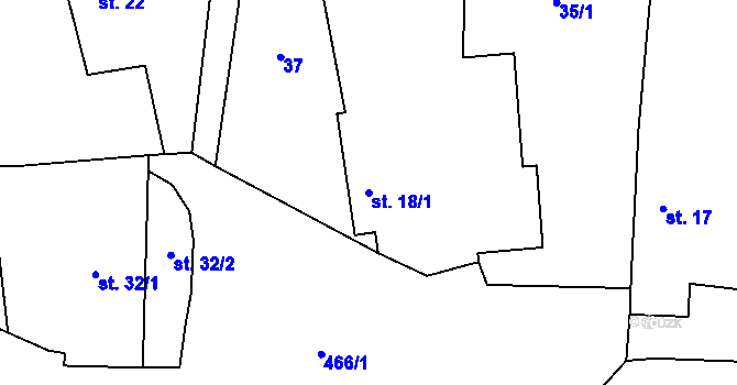 Parcela st. 18/1 v KÚ Zderadiny, Katastrální mapa