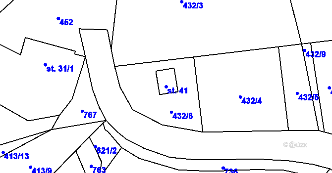 Parcela st. 41 v KÚ Zderadiny, Katastrální mapa
