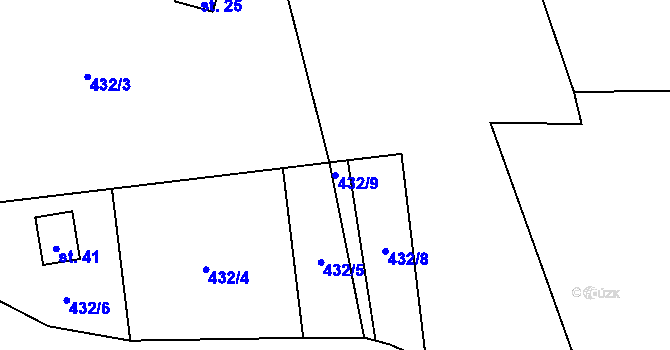 Parcela st. 432/9 v KÚ Zderadiny, Katastrální mapa