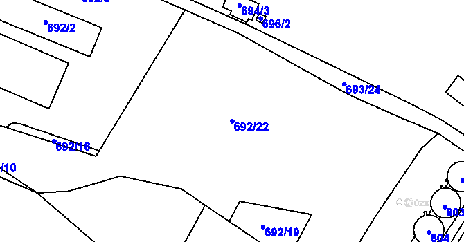 Parcela st. 692/22 v KÚ Kačice, Katastrální mapa