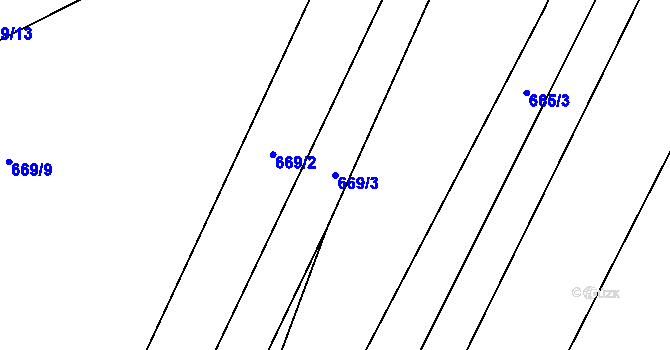 Parcela st. 669/3 v KÚ Kačice, Katastrální mapa