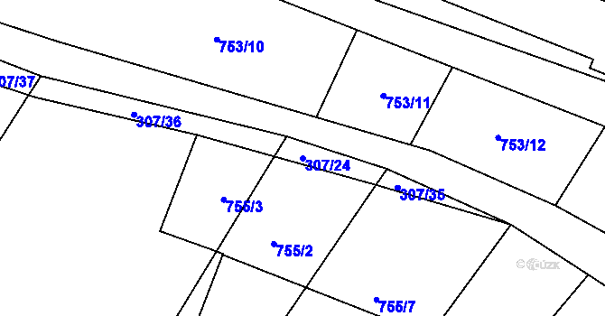 Parcela st. 307/24 v KÚ Kačice, Katastrální mapa