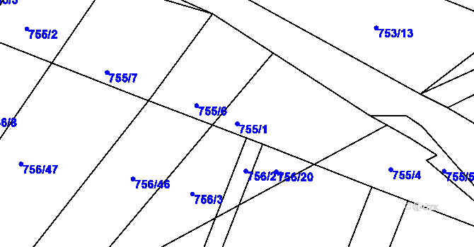Parcela st. 755/1 v KÚ Kačice, Katastrální mapa