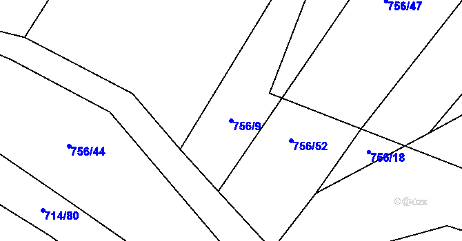 Parcela st. 756/9 v KÚ Kačice, Katastrální mapa