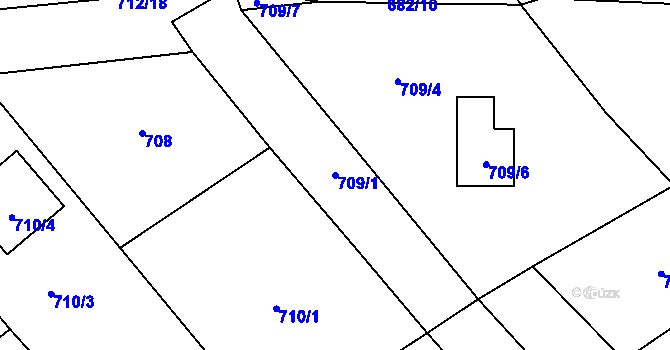 Parcela st. 709/1 v KÚ Kačice, Katastrální mapa