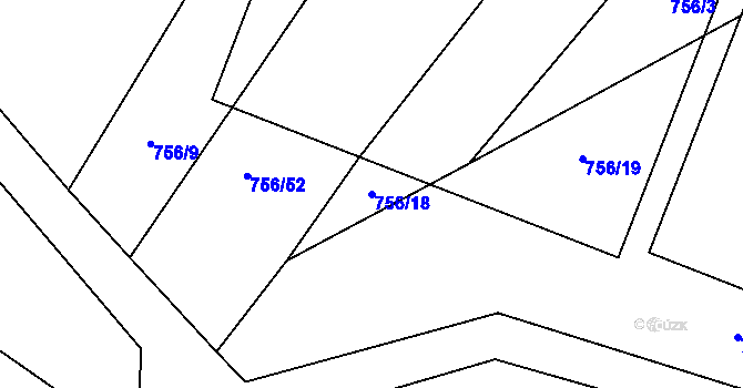 Parcela st. 756/18 v KÚ Kačice, Katastrální mapa