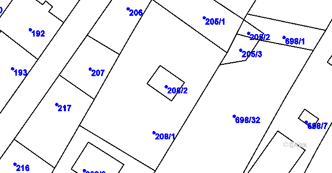 Parcela st. 208/2 v KÚ Kačice, Katastrální mapa