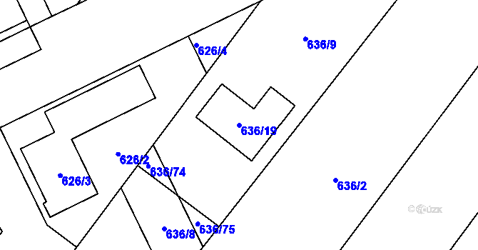 Parcela st. 636/19 v KÚ Kačice, Katastrální mapa