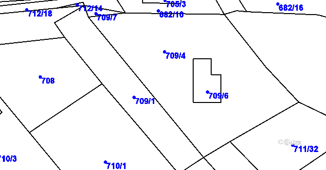 Parcela st. 709/3 v KÚ Kačice, Katastrální mapa