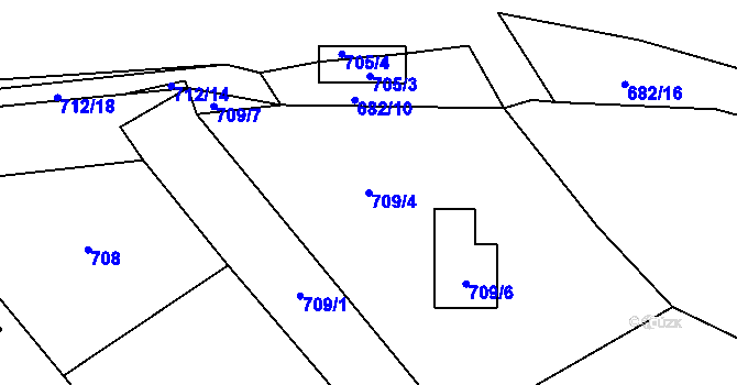 Parcela st. 709/4 v KÚ Kačice, Katastrální mapa