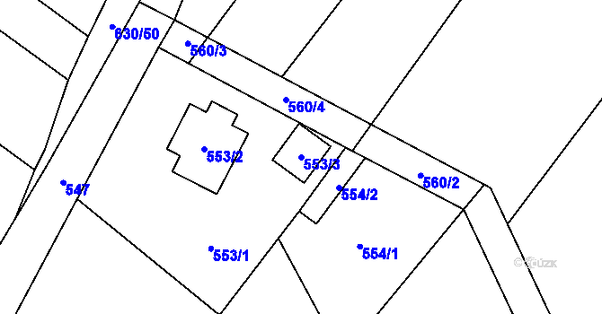 Parcela st. 553/3 v KÚ Kačice, Katastrální mapa