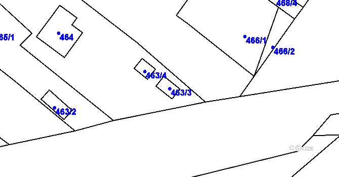 Parcela st. 463/3 v KÚ Kačice, Katastrální mapa