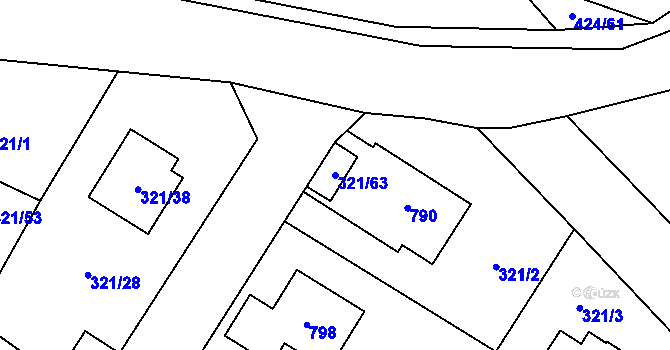 Parcela st. 321/63 v KÚ Kačice, Katastrální mapa