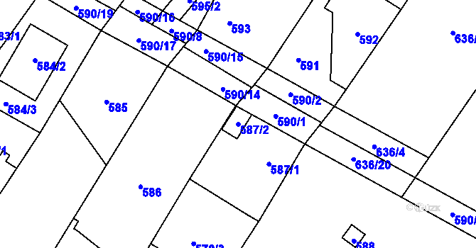Parcela st. 587/2 v KÚ Kačice, Katastrální mapa