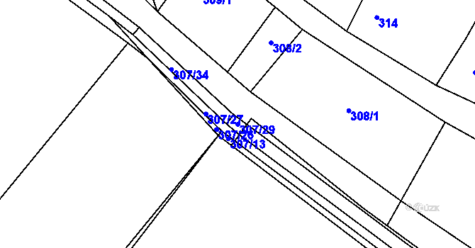Parcela st. 307/29 v KÚ Kačice, Katastrální mapa