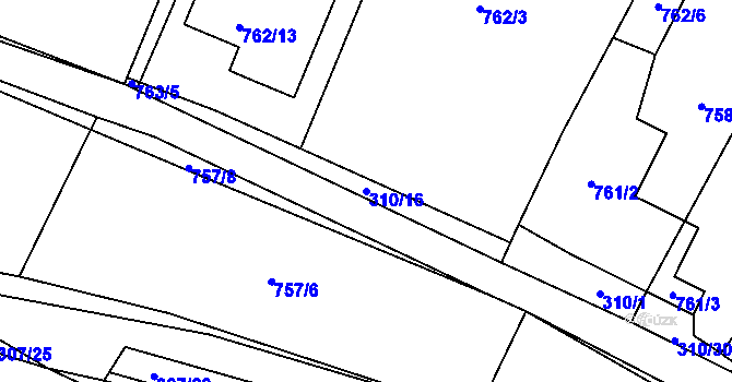 Parcela st. 310/16 v KÚ Kačice, Katastrální mapa