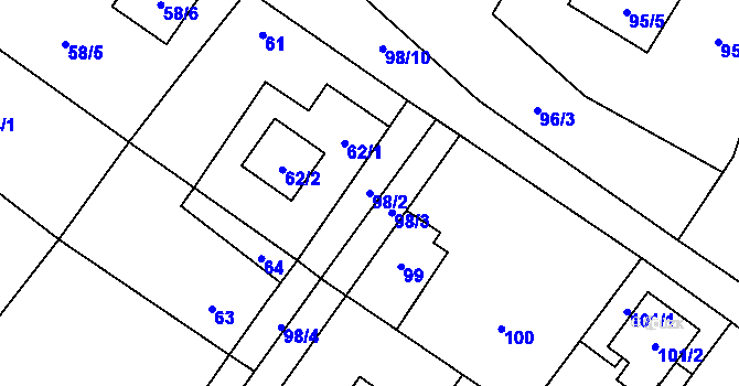 Parcela st. 98/2 v KÚ Kačice, Katastrální mapa