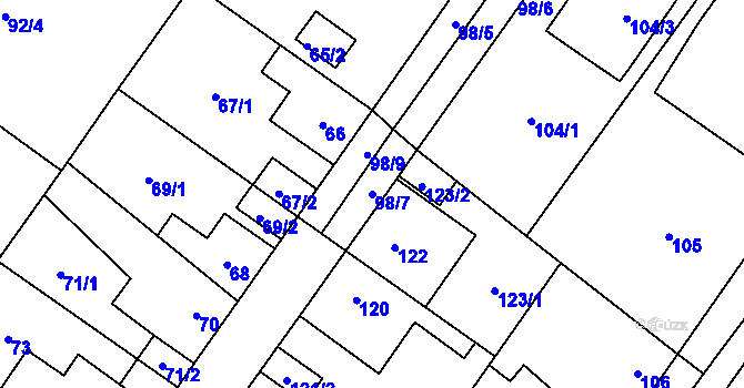 Parcela st. 98/7 v KÚ Kačice, Katastrální mapa