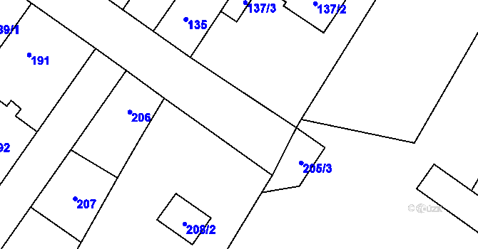 Parcela st. 205/1 v KÚ Kačice, Katastrální mapa