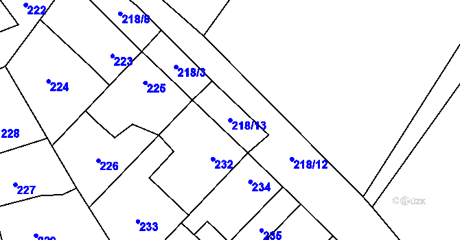 Parcela st. 218/13 v KÚ Kačice, Katastrální mapa