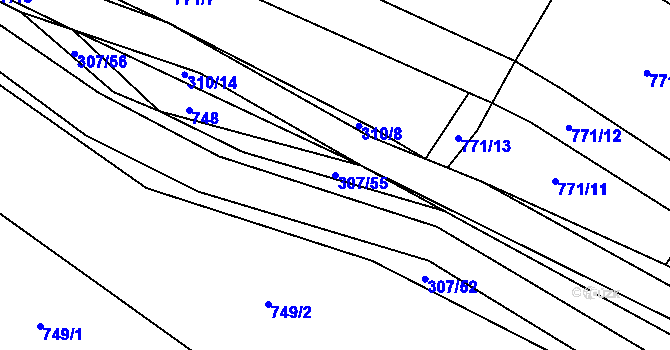 Parcela st. 307/55 v KÚ Kačice, Katastrální mapa