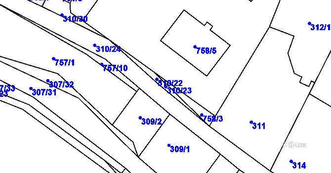 Parcela st. 310/23 v KÚ Kačice, Katastrální mapa