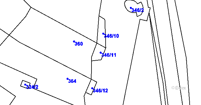 Parcela st. 346/11 v KÚ Kačice, Katastrální mapa