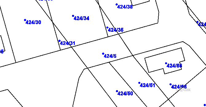 Parcela st. 424/5 v KÚ Kačice, Katastrální mapa