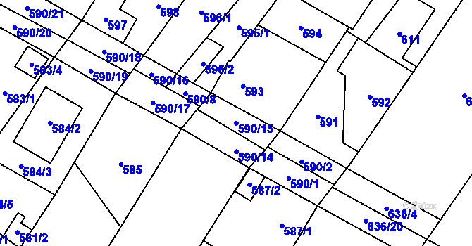 Parcela st. 590/15 v KÚ Kačice, Katastrální mapa