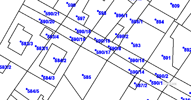 Parcela st. 590/17 v KÚ Kačice, Katastrální mapa