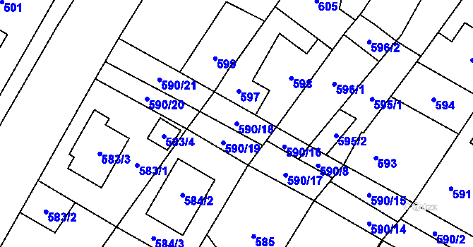Parcela st. 590/18 v KÚ Kačice, Katastrální mapa
