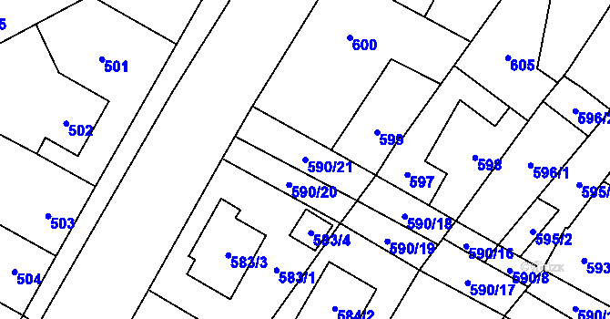 Parcela st. 590/21 v KÚ Kačice, Katastrální mapa