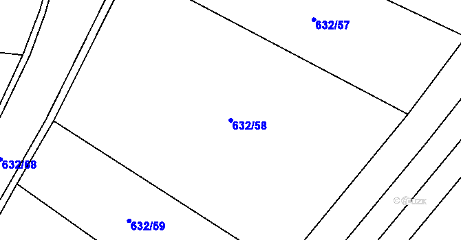 Parcela st. 632/58 v KÚ Kačice, Katastrální mapa