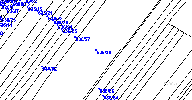 Parcela st. 636/28 v KÚ Kačice, Katastrální mapa