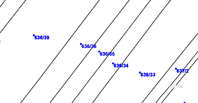 Parcela st. 636/35 v KÚ Kačice, Katastrální mapa