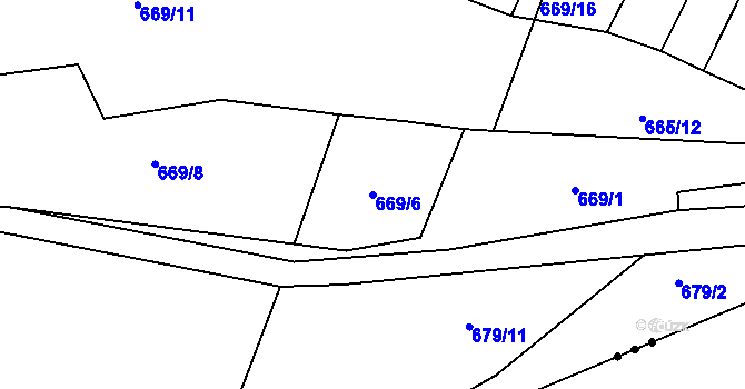Parcela st. 669/6 v KÚ Kačice, Katastrální mapa