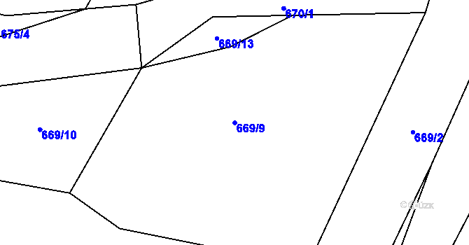 Parcela st. 669/9 v KÚ Kačice, Katastrální mapa