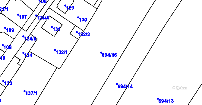 Parcela st. 694/16 v KÚ Kačice, Katastrální mapa